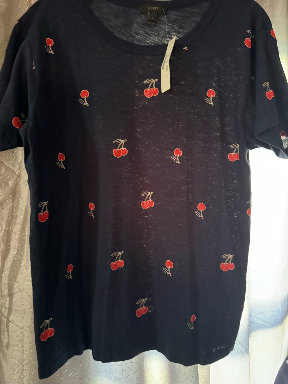 J. Crew Navy Tee with Red Cherry Motif